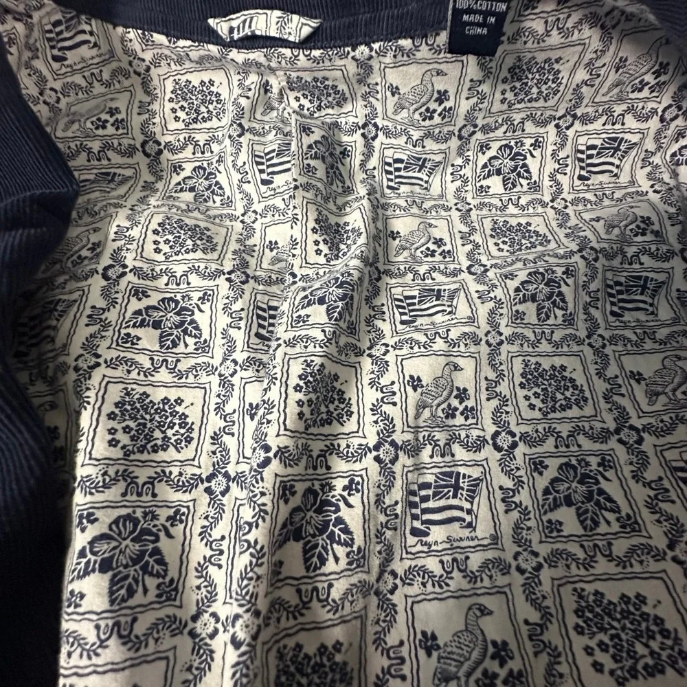 Reyn Spooner Corduroy Blazer Mens Size Large Navy Blue Cotton Floral Lining